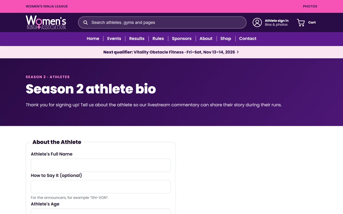Season 2 athlete bio form