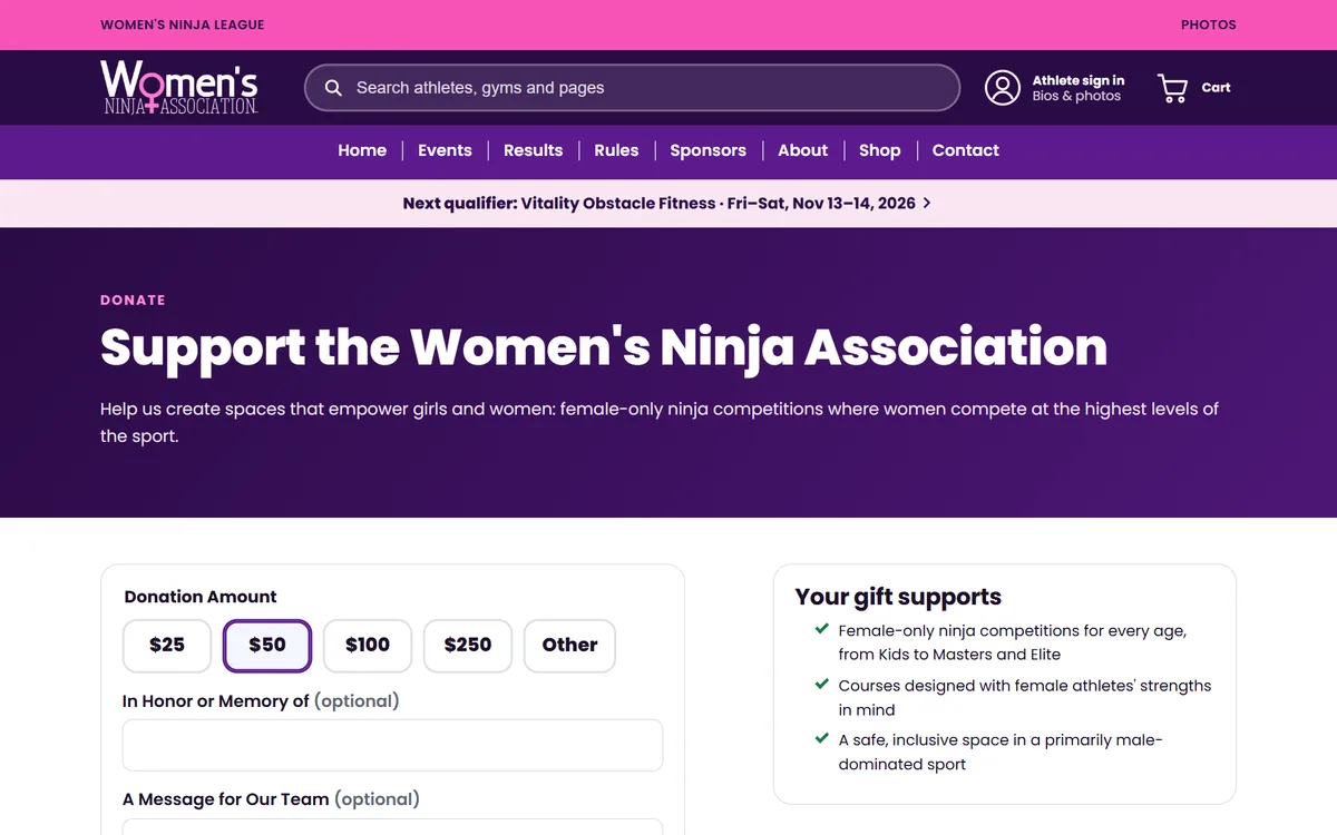 Donation page with amounts