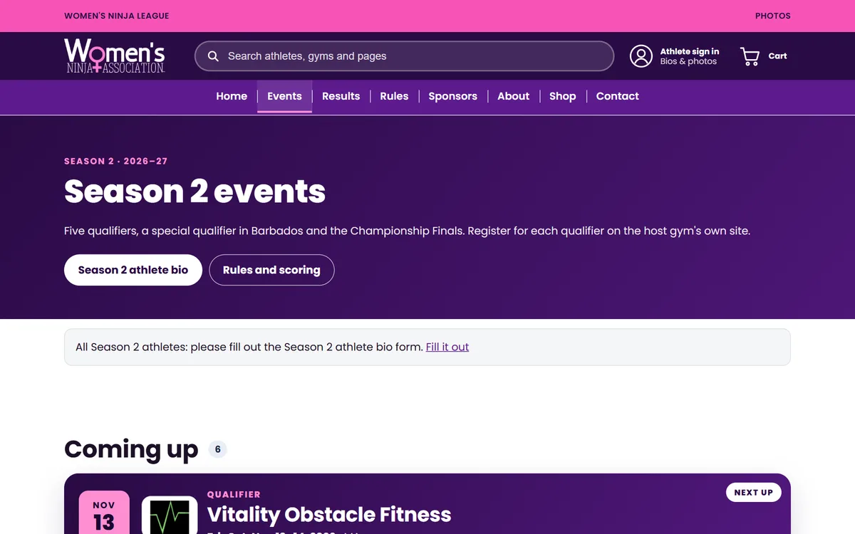 Season 2 events page