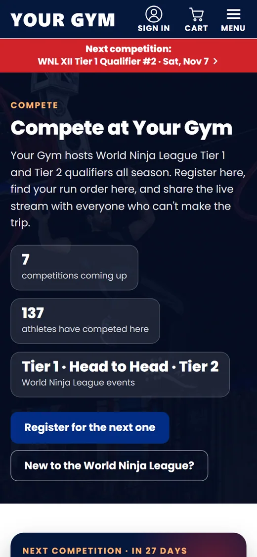 Competitions page on a phone