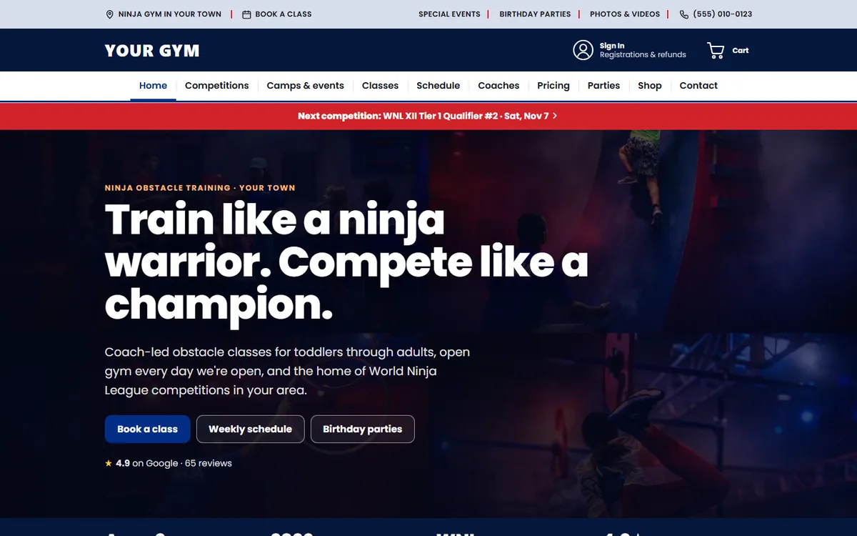 A ninja gym's home page built on Ninja HQ
