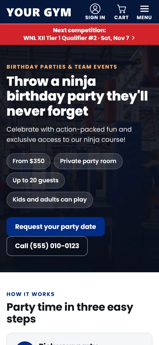 Parties page on a phone