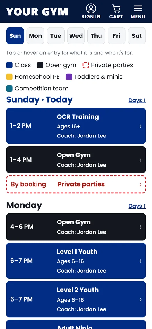 Day-by-day schedule on a phone